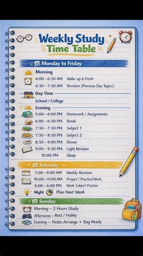Weekly study time table