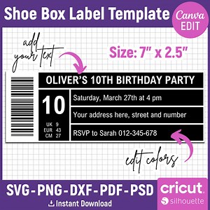 Shoe Box Label Template, Shoe Box Label Svg, Sneaker Box Label Template, Favor Box Label, Editable Template, Printable, Png, Canva Editable - Etsy