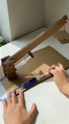 DIY cardboard hydraulic crane #diy #science #handmade #science projects