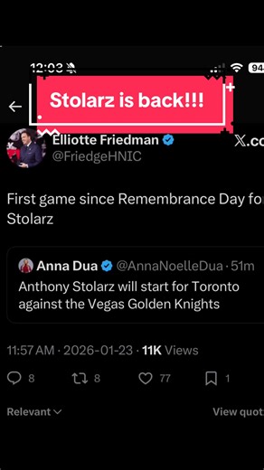 Stolarz is back! #leafschatter #leafs #leafsnation