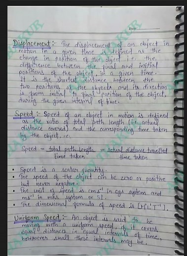 motion is on straight line || class 11 || chapter 3 || physics || complete notes 📝
