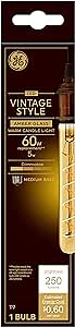GE Lighting Vintage Style LED Tube Light Bulb, 5 Watts (60 Watt Equivalent) Warm Candle Light, Amber Glass, Medium Base, Dimmable (1 Pack)