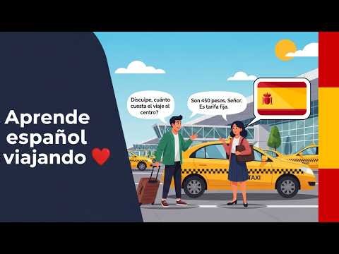 7 minutos Diálogo en Español fácil: en el aeropuerto y tomando un taxi ✈️ 🚕 | Aprende Español