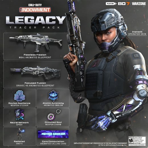 c This pack features two animated blueprints, tracers, and more. 100% of Activision's net proceeds for this pack will be donated to the Call of Duty Endowment. 🧬 Get it now: www.callofduty.com/legacy | Call of Duty Endowment