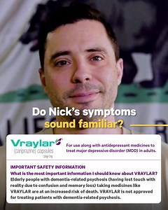 See Prescribing Info, BOXED WARNINGS, and Med Guide: abbv.ie/vraylarPI. Hear Nick’s story and learn about his experience with symptoms. Nick is not on VRAYLAR. | VRAYLAR® (cariprazine)