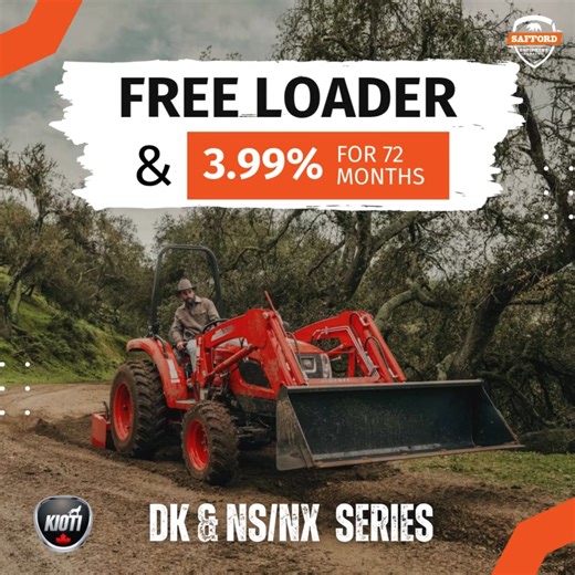 DK & NS/NX Series Kioti Tractors – Your Deal, Your Way at Safford! For a limited time, get more for your money with DK or NS/NX Series Kioti Tractors: ✅ FREE KL4030 Loader ✅ 3.99% Financing for 72 Months Unmatched power, proven performance, and flexible financing—only at Safford. Call or stop by today and take the wheel on your terms! | Safford Equipment | Facebook