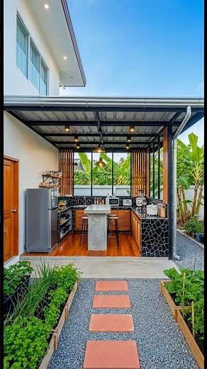 This backyard kitchen transformation is actually insane #beforeandafter #diy #satisfying