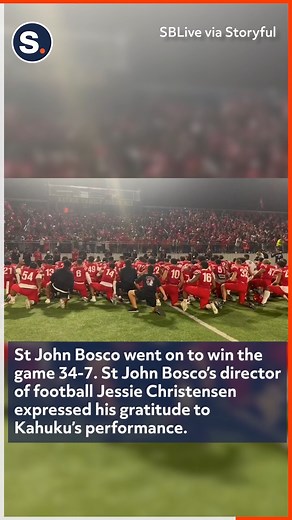 7.5K views · 400 reactions | A Hawaiian high school football team performed a ceremonial Polynesian dance before a game against St John Bosco, America’s top high school football team. | storyful | Facebook