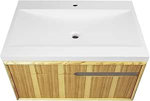 1801-HKY Cityscape Wallmount Vanity with Solid Surface Countertop, Hickory