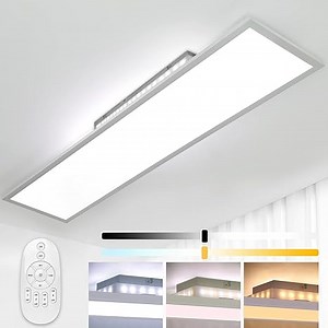 LED Deckenleuchte Dimmbar 120x30CM mit Memory Funktion, 52W Deckenlampe mit Fernbedienung, 2700K-6500K Rechteckige LED Panel, Badezimmer Lampe Warmweiß Kaltweiß für Büro, Küche, Garage, Werkstatt