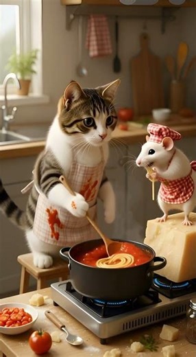 Spaghetti Night! 🤣 Cat Tries To Cook While Rat HELPS (And Annoyingly Nibbles The Pasta!)