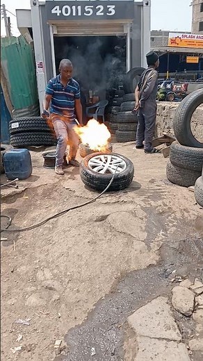 How to inflate tire bead with fire skills 🔥🧨💥