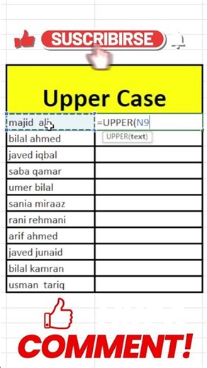 how to use UPPER CASE FUNCTION IN EXCEL @tildebutton #tildebutton #sirmajid