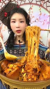 Eating noodle spicy soup and pork belly look so spicy delicious food | Eating Food