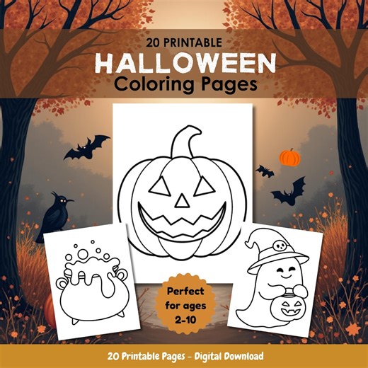 20 Halloween Coloring Pages for Kids: Printable Activity (digital Download) - Etsy