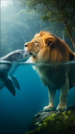 Lion Kisses Sea Cow emotional #lion #wildlifeentertainment #wildlife