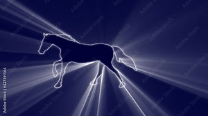 galloping horse with volumetric light effect. Animated galloping horse with volumetric lights.HD 1080.Hand drawn animation.