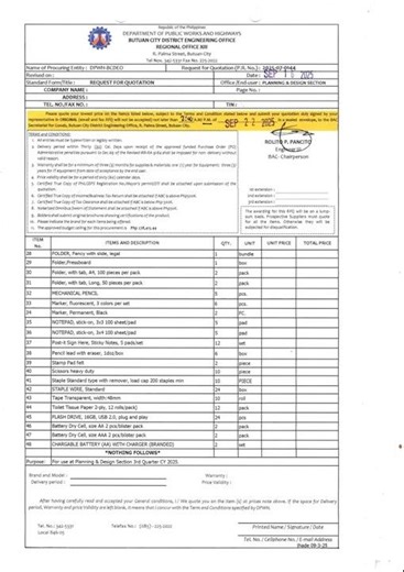 Request for Quotation (RFQ) for Purchase Request (P.R) No. 2025-07-0144 dated July 31, 2025