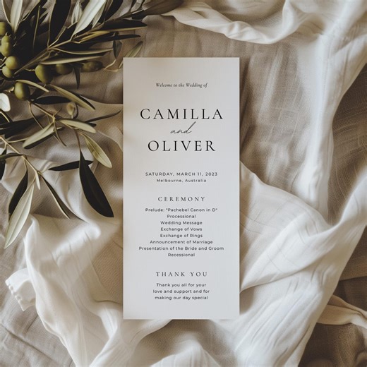 Simple Wedding Program Menu Single Page, Double Sided Ceremony Program Template, Editable Canva Order of Service Card WEDK009 - Etsy