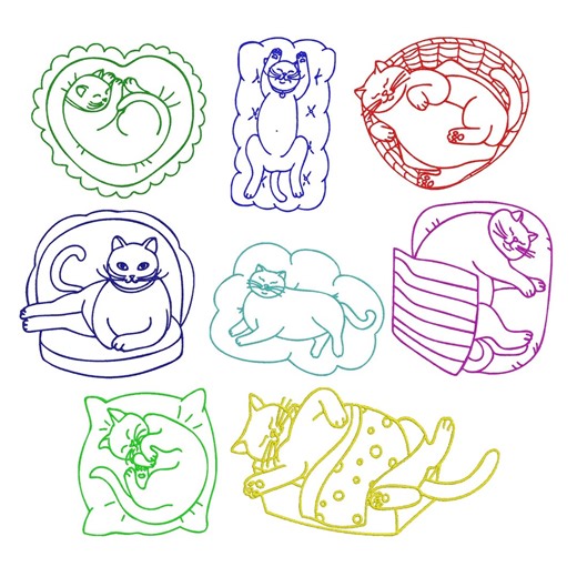 Sleeping Cat Embroidery Design, Lazy Kitten Line Art Machine Embroidery File, Instant Download - Etsy