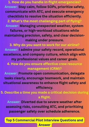 Top 5 Commercial Pilot Interview Questions and Answer
