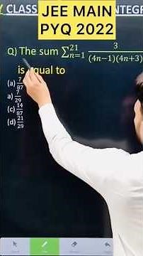 Q) The sum ∑_(𝑛=1)^21 3/((4𝑛−1)(4𝑛+3)) is equal to #jeemains #class12 #jee #maths #class12th