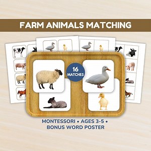 Farm Animals Matching Game | Montessori Preschool Printable | Animal Learning Activity - Etsy