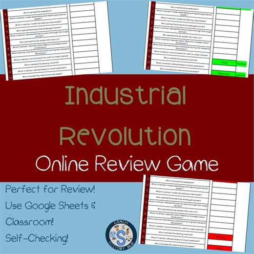 Industrial Revolution Inventions Interactive Google Sheets Digital Game Activity