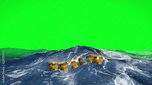 Health text floating in the water on green screen