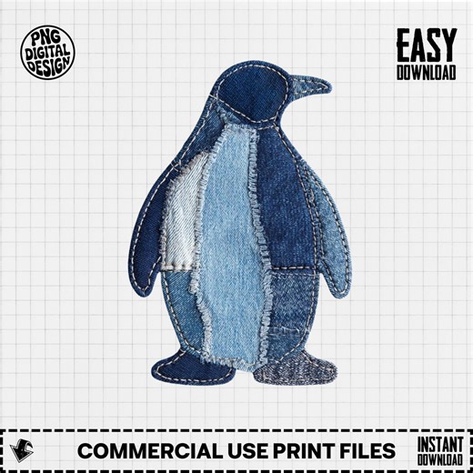 Faux Denim Patchwork Penguin PNG for Sublimation or Printing With Image Transfer Techniques for Quilts Included (DIGITAL DOWNLOAD) - Etsy
