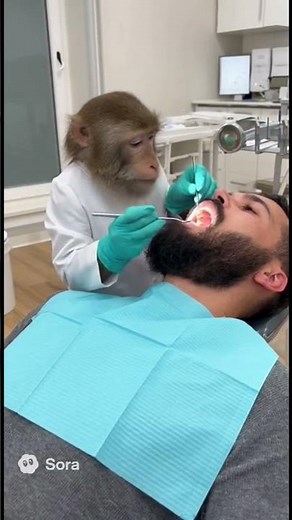 The monkey is treating a patient’s teeth 🦷