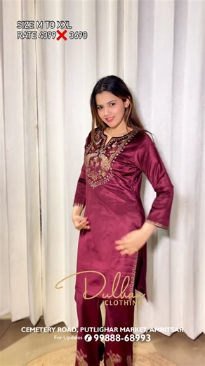Dulhan Clothing_Amritsar | Turn winter elegance up a notch ❄️✨ Ultimate micro velvet hip-length cord set in a rich wine color, beautifully highlighted with intricate... | Instagram