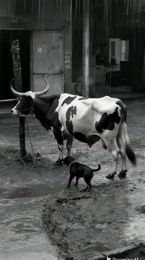 CCTV captured “Dog Alerts Farmer After Bull Is Stuck in Heavy Rain!”#farm #bull #dog