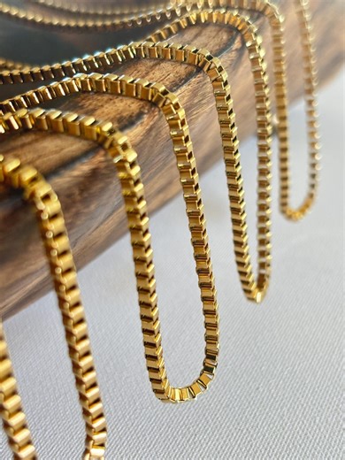 Venetian Gold PVD Box Chain Necklace, 3mm Thick, Tarnish-free Waterproof Stainless Steel, Lobster Clasp - Etsy