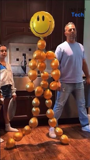 Dad & Kids Make Balloon Man Dance to Music #shorts