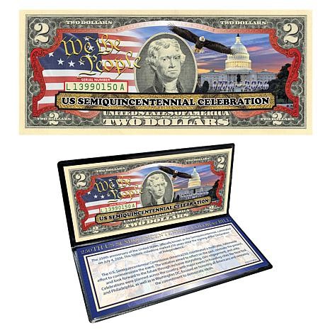 USA 250th Anniversary Semiquincentennial Colorized $2 Bill | HSN