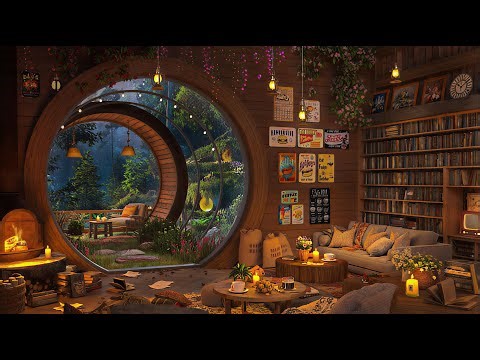 Cozy Library Ambience with Rain 🌧️ Fireplace, Candles & Nature Sounds | Relaxing Reading & Study