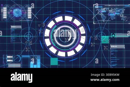 Animation of scope scanning and data processing over grid. Global connections, cloud computing and data processing concept digitally generated video Stock Video Footage - Alamy