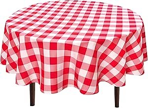 Hiasan Checkered Round Tablecloth 50 Inch - Waterproof Stain and Wrinkle Resistant Washable Fabric Table Cloth for Dining Room Party Outdoor Picnic, Red and White Gingham Pattern