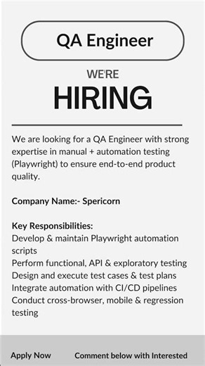 🔥We Are Hiring QA Engineer Manual + Automation Testing (Playwright) | ₹8–9 LPA | Hybrid Role#shorts