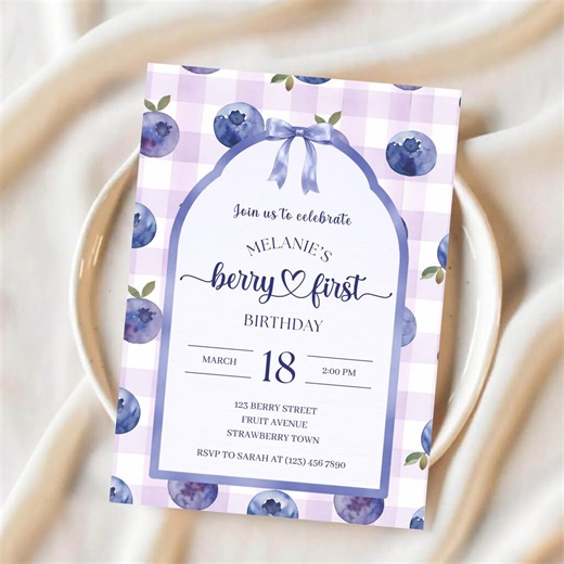 Blueberry First Birthday Invitation - Berry First Birthday Theme (editable Canva Invite) - Etsy