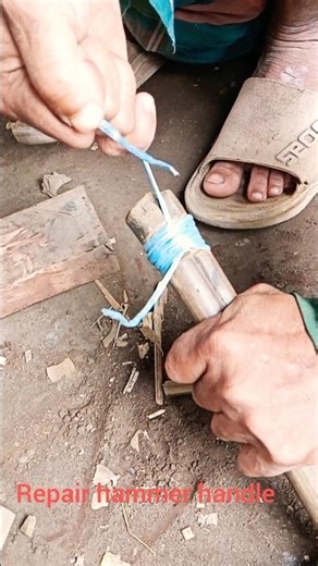 Fixing a Hammer Handle with Strong Rope 🎉 Traditional Repair Technique" #Hammer repair #Diy tools