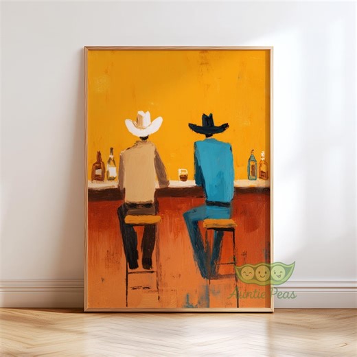 Cowboy Bar Wall Art, Western Saloon Painting, Rustic Ranch Decor, Vintage Oil Print, Southwest Art, Whiskey Bar Poster, Country Home Decor - Etsy