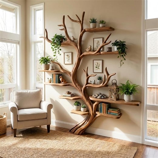 Tree Wall Shelf, Solid Natural Wood Floating Shelf, Minimalist Boho Home Decor - Etsy