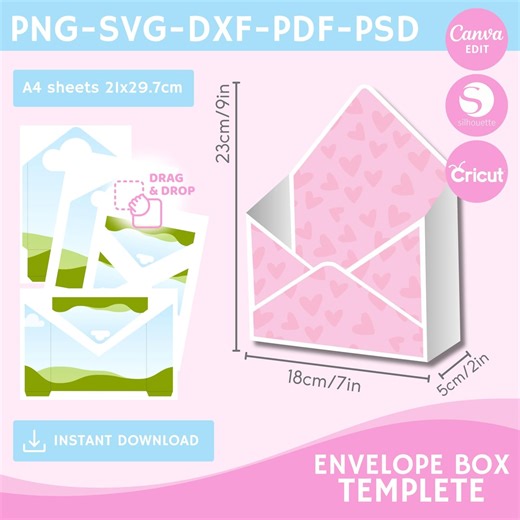 Envelope Box Template SVG: Planner Packaging (canva Editable, Digital Download) - Etsy