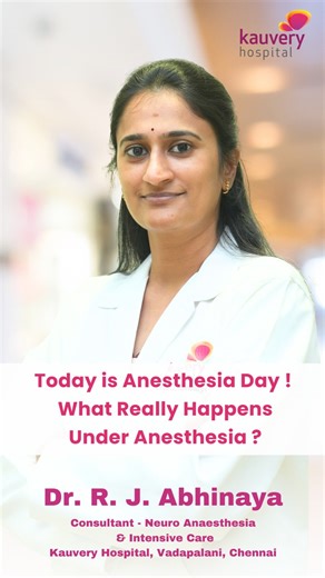 Kauvery Hospital on Instagram: "What really happens to your body when you’re under anesthesia? Many believe that anesthesia simply “puts you to sleep” - but there’s so much more happening beneath the surface. In this video, Dr. R. J. Abhinaya, Consultant – Neuro Anaesthesia & Intensive Care, Kauvery Hospital, Vadapalani, explains how anesthesia works, what your body experiences during surgery, and the different types of anesthesia used in medical care. #KauveryHospital #KauveryHospitalChennai #K