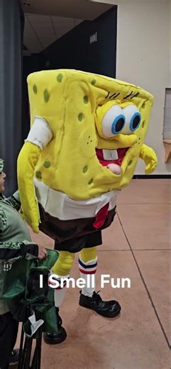 Houston mascot birthday party character yellow sponge bob smell #shorts #reels #spongebob