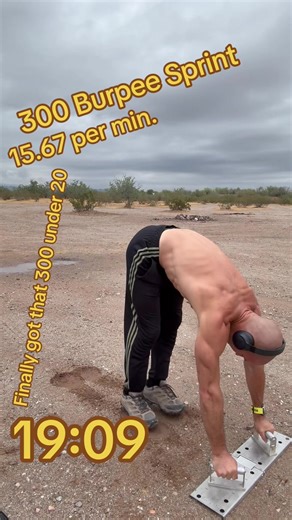 300 #burpee sprint 19:09 15.67 per minute. I’ve been wanting 300 in 20 or less for months now and this was the first time I got it. Last time I got 18 minutes and lost the pace for the last 2 minutes. I should should have finished the last 51 seconds to get my excess in and a better average but I was so set in 300 in under 20. The workout was a 300 burpee sprint so that’s what I did. The target was under wo minutes. @Jason Khalipa [TRAIN HARD] Thanks for this 15 per minute challenge. I remember 