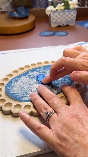 Forever screen printing. Forever making new palettes. That is all. #ceramicpalette #screenprintinglife #blueandwhiteforever | Candace Fincher Art