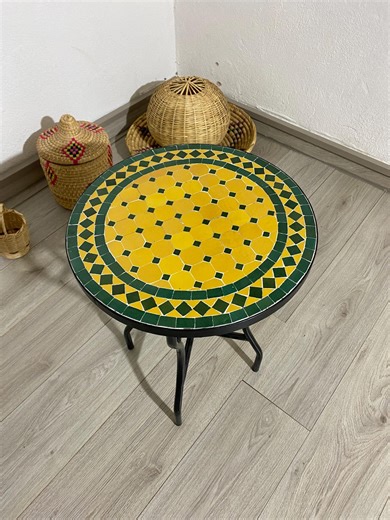 Coffee Table EMERALD GREEN & Yellow TABLE, Large Dining Handmade Round Mosaic Table, Moroccan Table Traditional for Outdoor Patio Furniture - Etsy